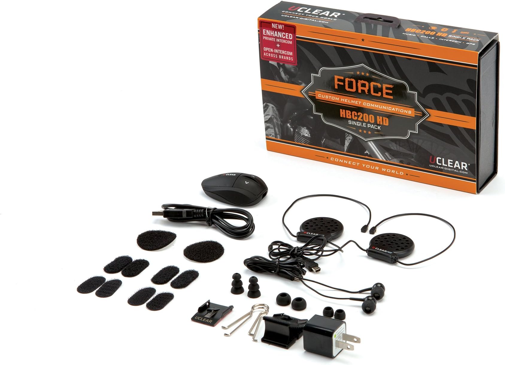 Uclear HBC 200 HDSingle Motor Helmet Bluetooth Communication Headset, Black