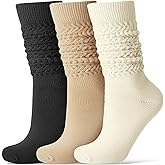 AQOKKA Women Slouch Socks Cotton Knit Soft Scrunch Boot Long Knee High Socks Stacked Thigh High Tube Sock Size 5-11