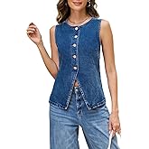 EZAPINE Women Denim Vest Button Down Denim Long Vest Top Sleeveless Jean Waistcoat