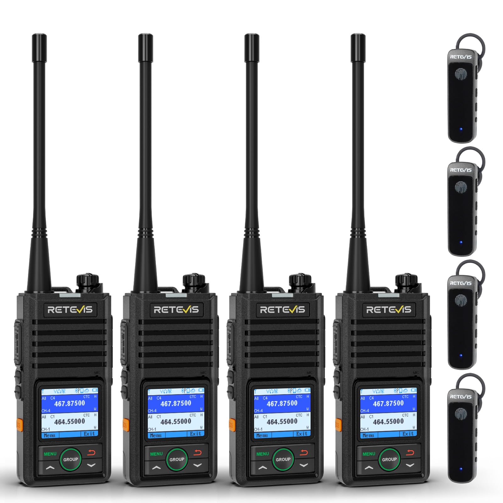 Photo 1 of Retevis RB58 Bluetooth Walkie Talkie with Wireless Earpiece, Business Waterproof Two Way Radio, Noise Cancelling, APP Control, Group Call, 256CH, VOX, for Restaurant Retail Hotel(4 Pack)
