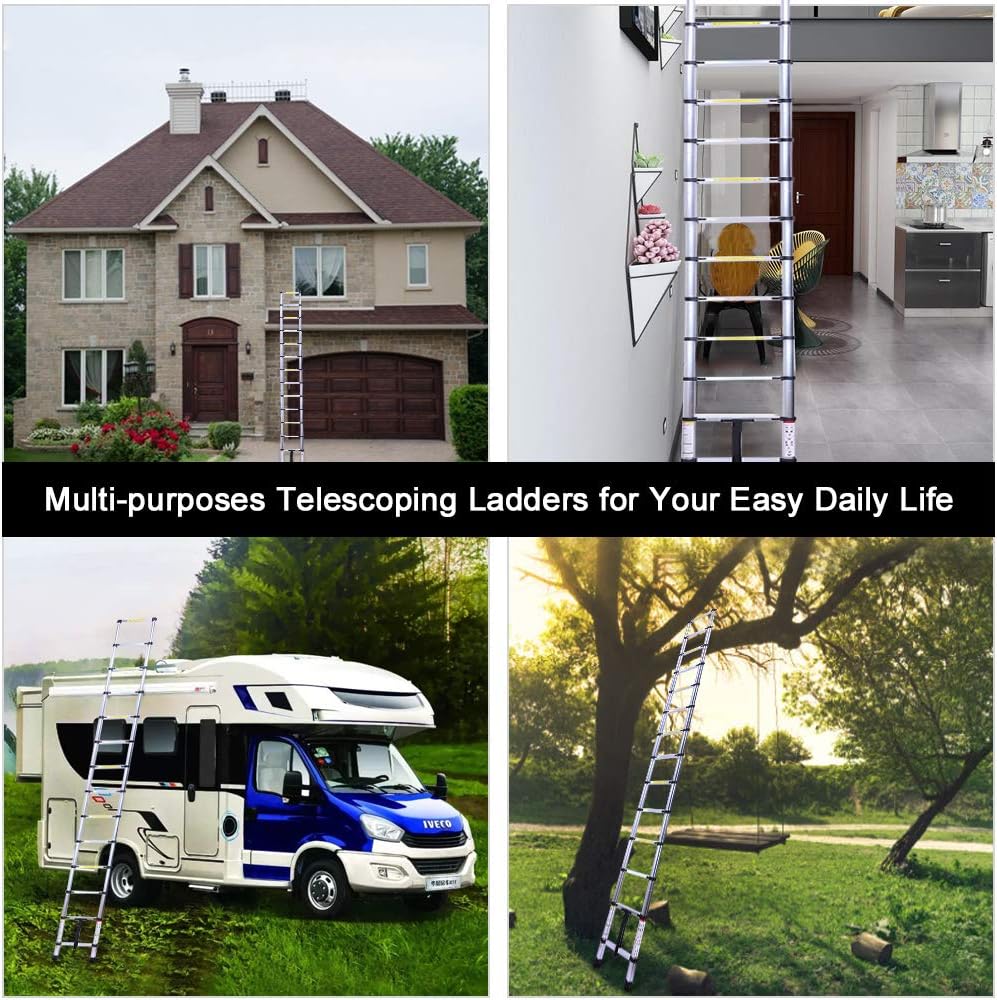 16.4FT Tall Telescoping Ladder, Extension Collapsible Ladders, Aluminum Lightweight Telescopic Ladder for RV, Loft, Home & Attic, 330LB Capacity: Kitchen & Dining