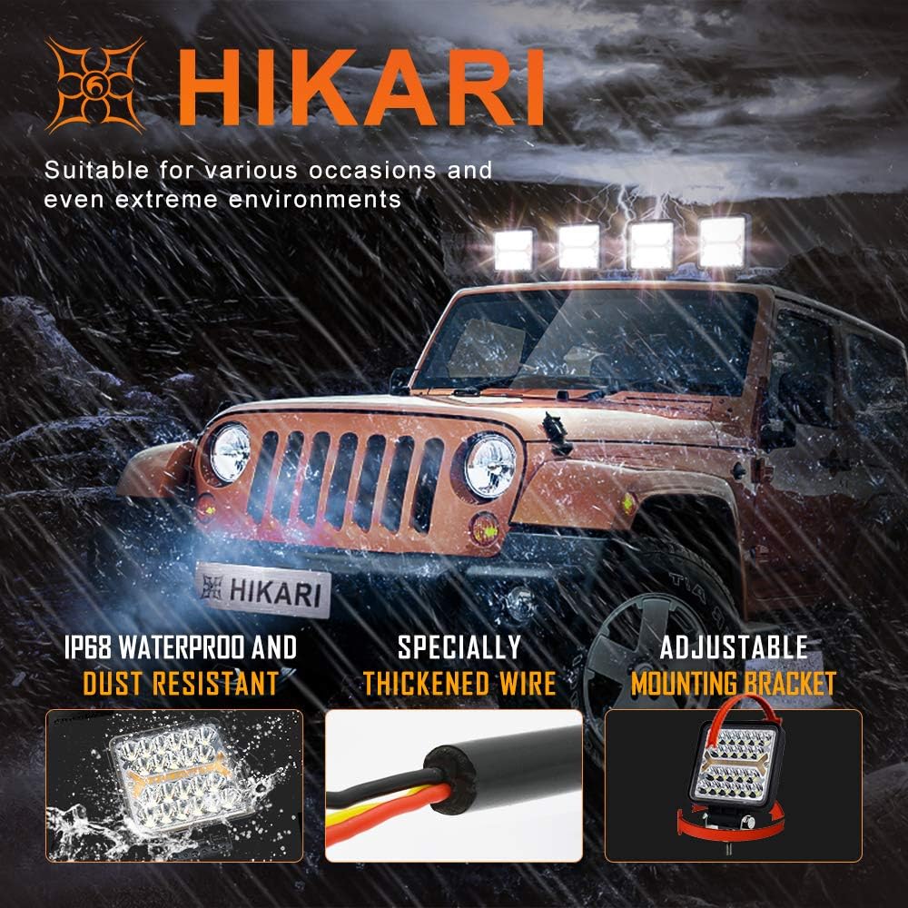 Hikari 2020 New, Square Spot Flood Warning LED Bar 2PCS 4 Inch, 5 Light Modes, 16000LM Top Chips, Driving Fog Backup Work Off Road Bumper for Pickup Trucks Jeep Ford ATV UTV SUV Boat: Automotive