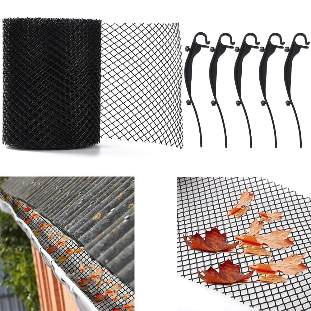 XhuangTech 2 Pack 6m x 16cm Gutter Guard Mesh with 30 Fixing Clips, Aperture 7mm Gutter Guards Mesh Roof Guard Cover Stop Debris Leaf Block Cloggs