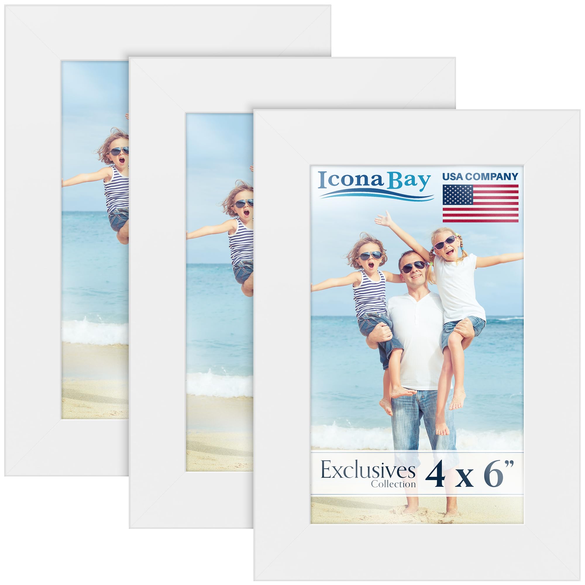 Icona Bay - 6x4 Picture Frames - White, 3 Pack - Sturdy Engineered Wood Photo Frames 6 x 4 - Sleek Design, Table Top or Wall Mount - Exclusives Collection
