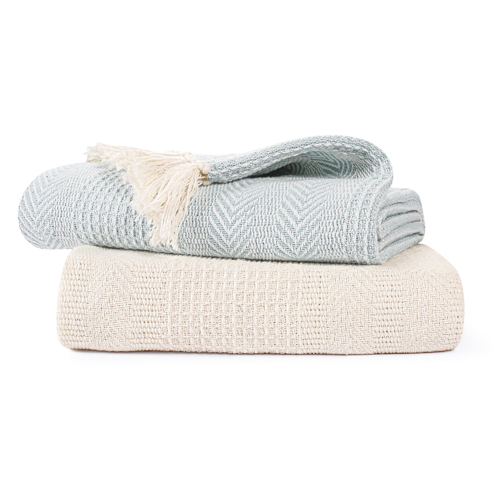 EHC Throw Blanket, Throws for Sofas armchairs Sofa Settee Couch Bed Cover Over Blanket throw, 125 x 150 cm, Duck Egg/Ivory (Pack of 2)