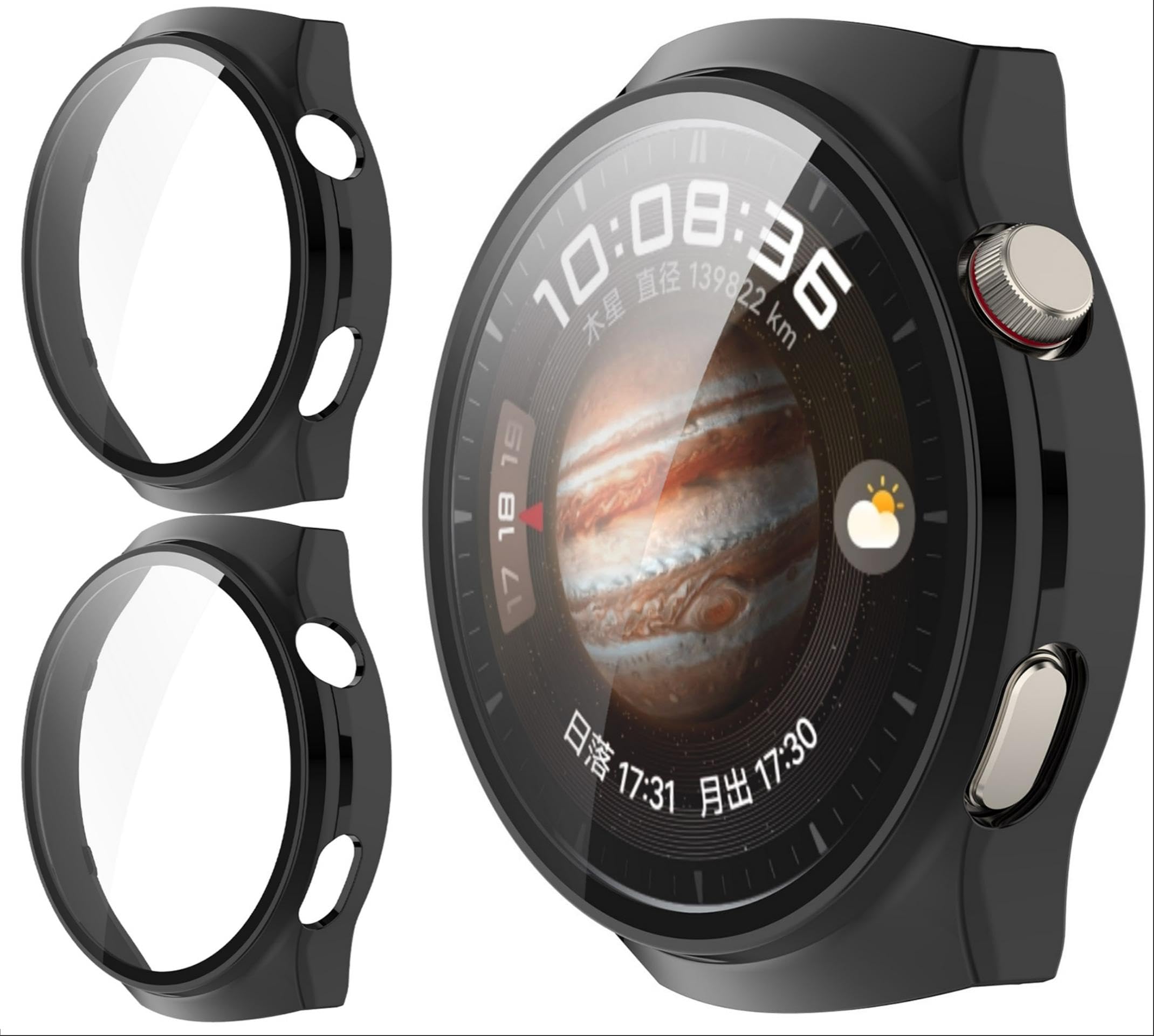 GIOPUEY [2 PACK Case Compatible with Huawei Watch 4 Pro, Glass Protective Film + Hard Plastic Bezel, Huawei Watch 4 Pro Cover - black+black