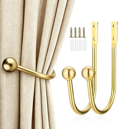 XxinXrong Golden Metal Curtain Holdbacks 2 Pcs U-Shape Wall Mounted