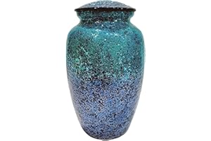 LILIANE MEMORIALS Mosaic Glass Cremation Urn - Hand Made Funeral Urn for Human Ashes - Large Adult Size Burial Urn - Hand Applied Individual Tiles Create a one of a Kind Work of Art - 200 cu in (Ocean Blue)