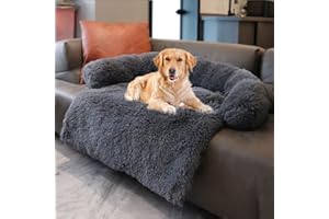 Dekeyoo Waterproof Plush Dog Bed, Pet Couch Protector for Large Dogs with Soft Neck Bolster, Universal Pet Furniture Cover, Plush Dog Bed and More for Dogs and Cats, Machine Washable Dark Grey Medium