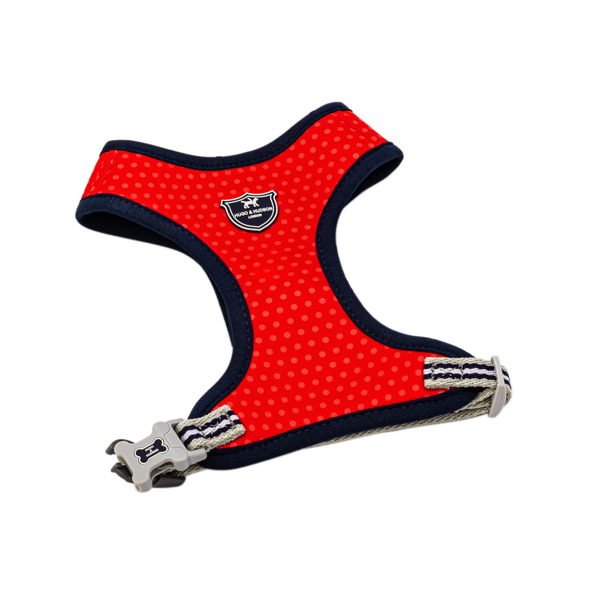 HUGO & HUDSON Dog Harness No Pull Adjustable Fabric Rear Buckle Pet Vest, Red & Coral Polka Dot, L
