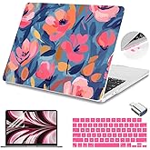 Teryeefi Compatible for 2022-2024 2025 MacBook Air 13.6 inch Case M4 A3240 / M3 A3113/ M2 A2681, Flowers Hard Shell Case&Keyboard Cover&Type C Adapter for MacBook Air M4 M3 M2, W-Abstract Pink Flower