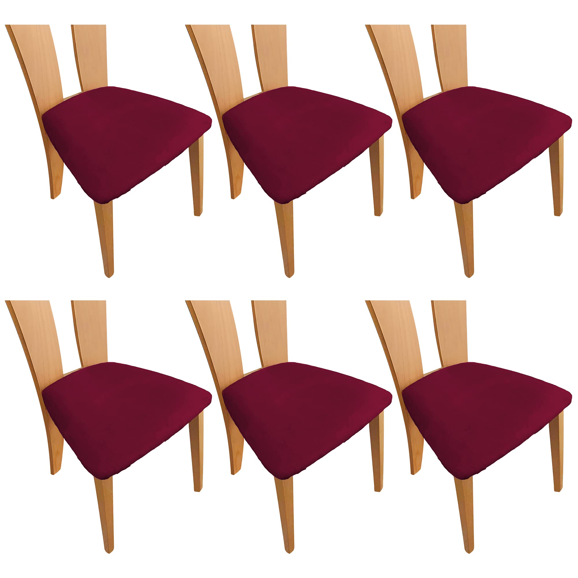 TIANSHU Velvet Chair Seat Covers,Removable Washable Elastic Cushion Covers For Velvet Dining Chair (6 Pack,Dark Wine)