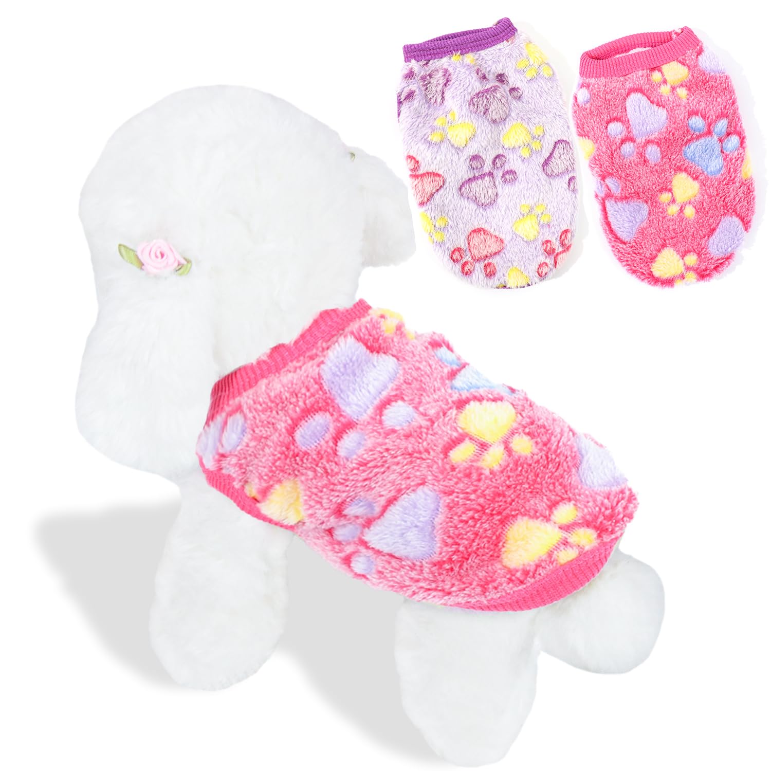 Photo 1 of 2 Pack Dog Sweaters for Small Dogs Girl Boy Winter Fleece Dogs Clothes Cute Warm Puppy Sweater Chihuahua Teacup Dog Clothes Pet Outfit Pink Blue (Purple, Small(for 6.5-8lb)