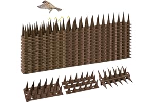 KOKMEYA Bird Spikes, 13.2FT Outdoor Bird Deterrent Spikes Device for Birds Pigeon Woodpecker Squirrel Raccoon Cat, Plastic Bird Deterrent for Outside, Patio, Roof, Sill, Fascia (Brown, 12Pcs)