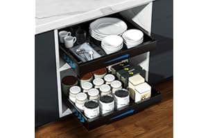 DAYONE Black Pull Out Cabinet Organizer, Expandable Slide Out Drawers 12.6"-20.5" for Kitchen Cabinets, Sink Pull-Out Drawer 