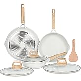 ESLITE LIFE Frying Pans Set with Lids Nonstick Skillets Set Egg Omelette Pans, Healthy Ceramic Coating Cookware Chef's Pan, Compatible with All Stovetops, PFOA Free (White,7-Piece)