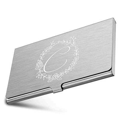 Amazon.com: Kiola Designs Silver Toned Etched Oval Letter C  Letter C Monogram Business Card Holder main image 2