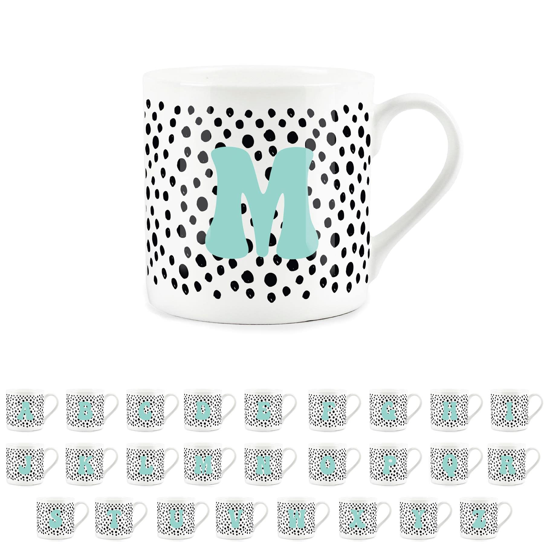 Purely Home Letter Initial Personalised Mugs - Spotty Alphabet Bone China Coffee/Tea Cups (M)