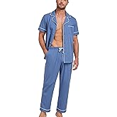 EA'S SECRET Mens Pajamas Set 100% Cotton Soft Button Pajamas for Men Short Sleeve Sleepwear 2 Piece Lounge Pjs Sets