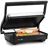 Holstein Housewares - Non-Stick Panini Press, Electric Griddle for Toasting Sandwiches, and Various Snacks, Black/Stainless S