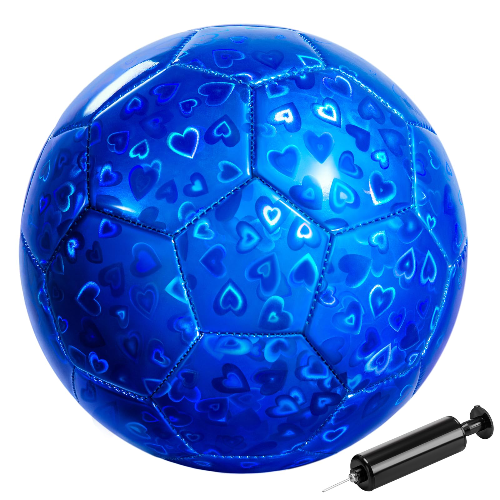 Vastoy Glittery Size 3 Kids Football for Age 3 4 5 6 7 8 – 7 Inch Toddlers Football with Love Laser Pattern, Blue Footballs for Kids with Hand Pump, Footballs Gift for Boys Grils Indoor Outdoor Play