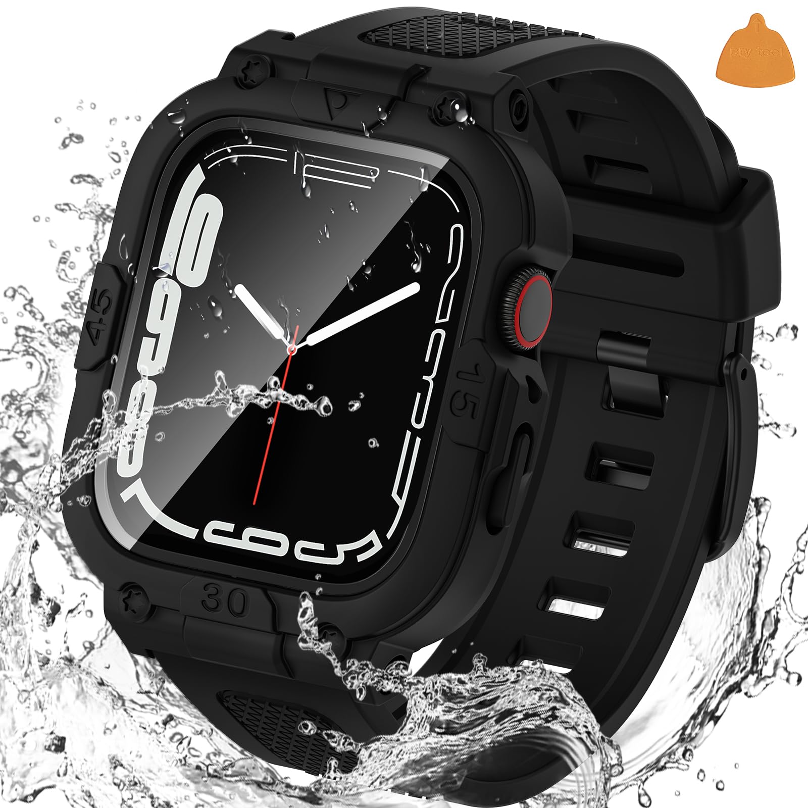 Photo 1 of Goton 3 in 1 Waterproof Case with Band for Apple Watch with Built-in Tempered Glass Screen Protector 41mm, 360° Shockproof Bumper Face Cover with Band for Apple Watch Series 9/8/7, 41mm