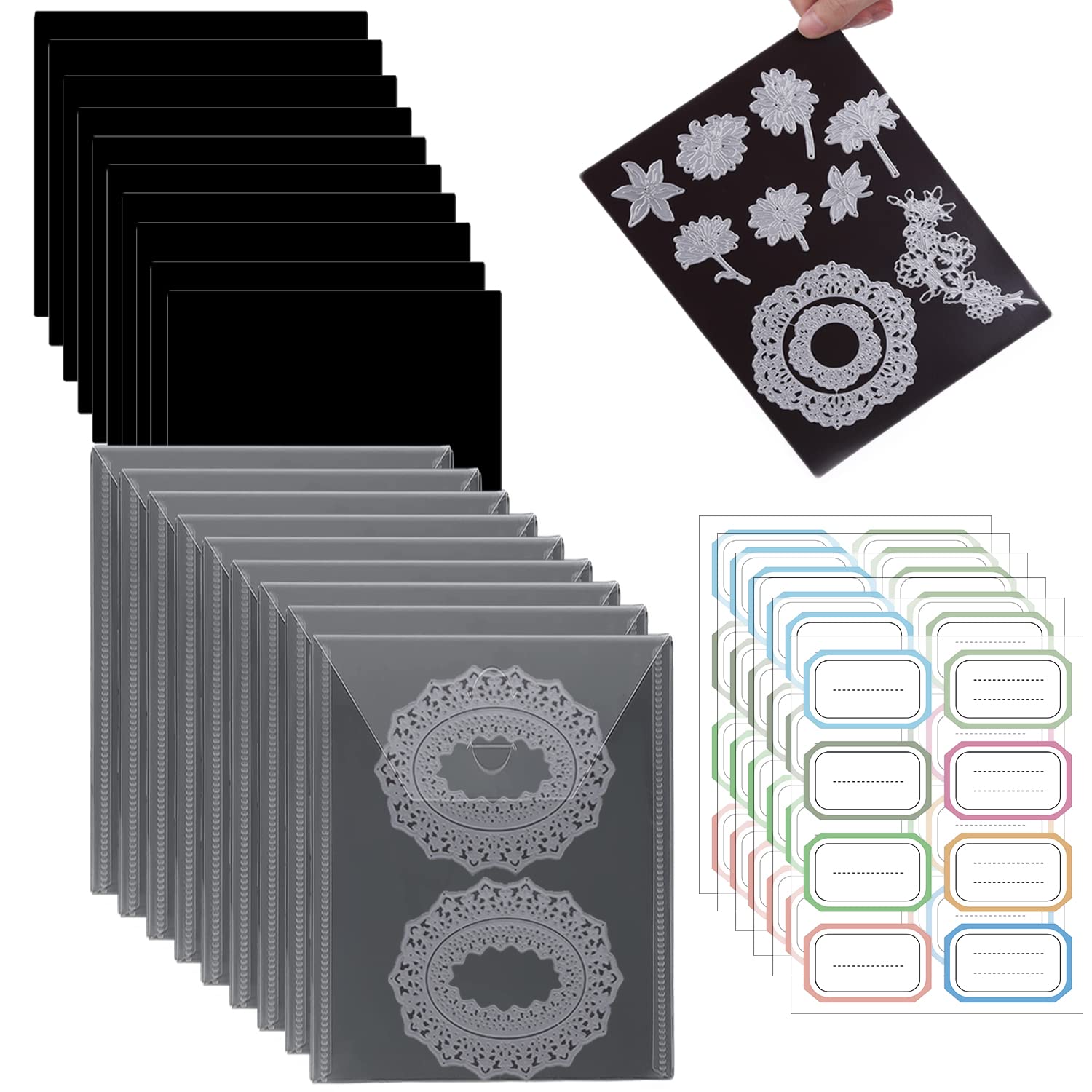 20Pcs/SetRubber Magnetic Sheets 0.5mmThickness with Clear Stamp Die Storage Pockets 48 Label StickerResealable Plastic Storage Pocket Large Envelope Case Cutting Dies Stencil Organizer forCard Making
