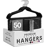Utopia Home Velvet Hangers, Black, 50 Pack | Luxury Non-Slip Slim Pant &amp; Coat Hangers | Strong Space-Saving Clothes Hangers | 360&deg; Swivel Hook