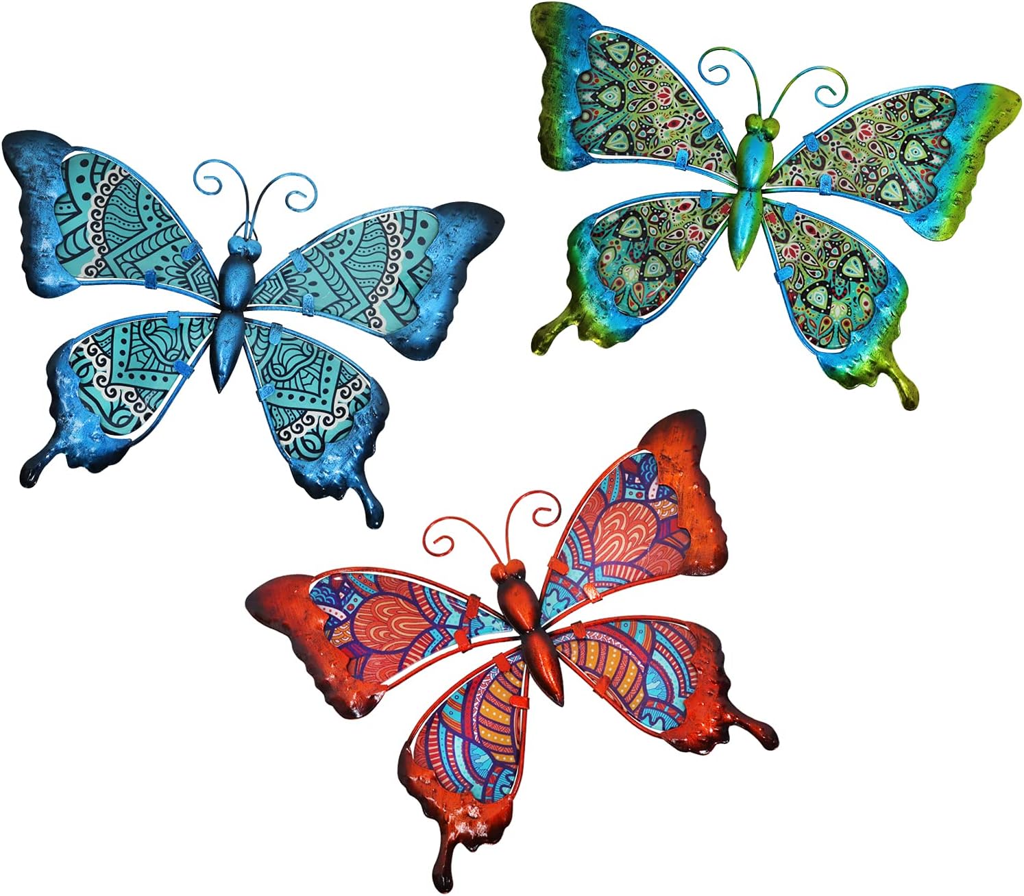 Plaques & Wall Art - LIFFY Butterfly Metal Wall Decor Outdoor Indoor Metal Wall Art Butterfly Hanging Decorations Metal and Glass Garden Theme Home Decorations for Garden Living Room Bedroom