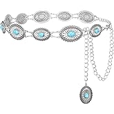 SANSTHS Western Metal Concho Belt for Women, Waist Chain Cowgirl Belt for Dresses Jeans Pants with Gold Chain