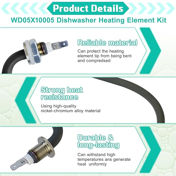 UPGRADED WD05X10005 DISHWASHER HEATING ELEMENT KIT COMPATIBLE WITH GE DISHWASHER, REPLACES WD05X10010 AP4365388 1472685 AH2339976 EA2339976 PS2339976 WD5X10005 – FIXES NO HEAT, POOR DRYING