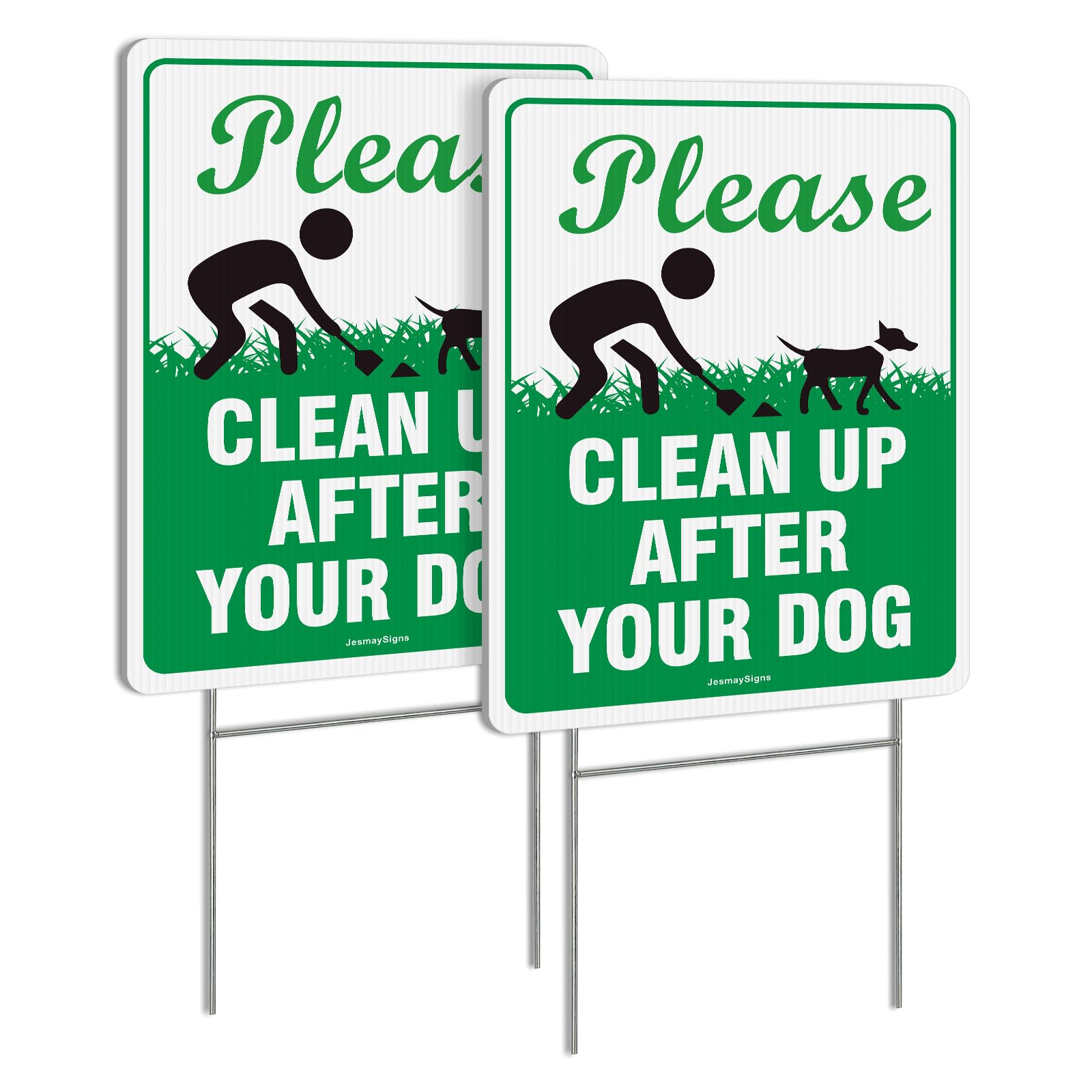 Photo 1 of 2PC Clean Up After Your Dog Signs with Stakes, Pick Up After Your Dogs Sign, 12"x9" No Pooping Dog Signs for Yard, Double Sided Corrugated Plastic, UV Protected, Fade Resistant, Easy to Install