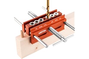 Neitra Self Centering Doweling Jig - 6 Drill Guides for Straight Holes, Adjustable Width Up to 6.75", All Metal Drilling Hole Kit for Wood Dowel Jig, Professional Woodworking Joints Tool