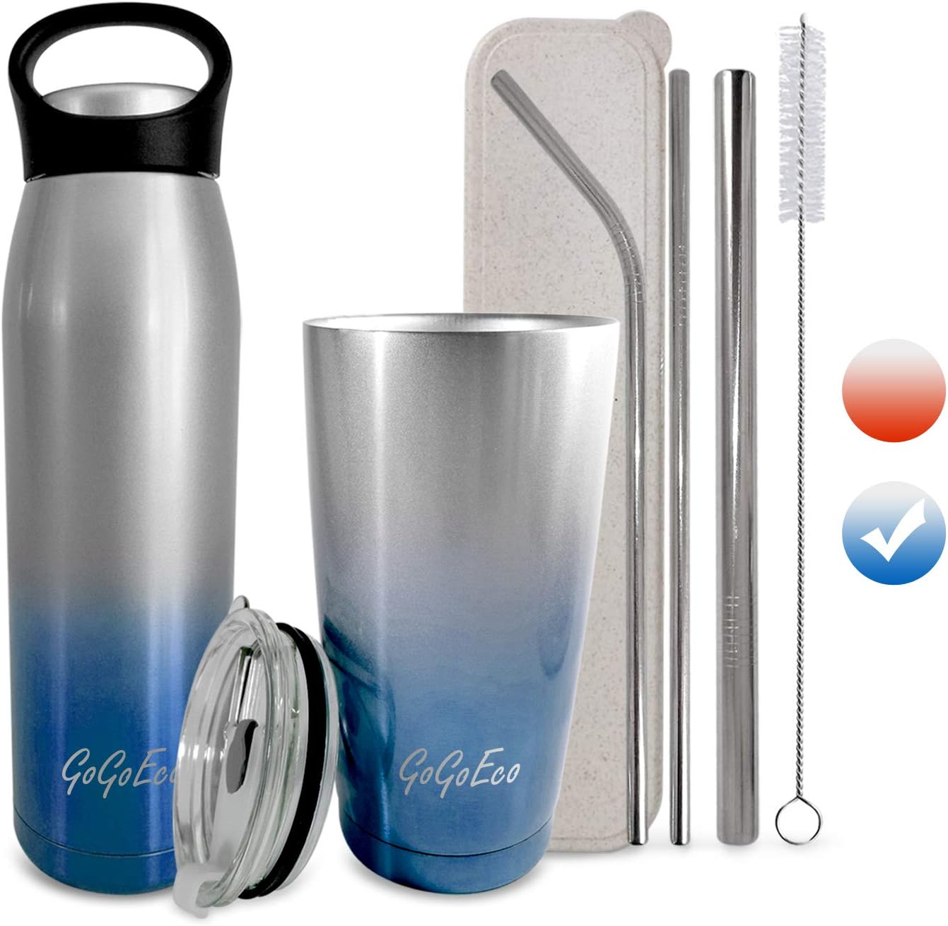 Amazon Com Stainless Steel Water Bottle 24oz Travel Cup Tumbler 17oz Free Straws In Wheat Case Insulated Reusable 3 Piece Set Sweat Proof Bpa Free Gift Boxed By Gogoeco Kitchen Dining