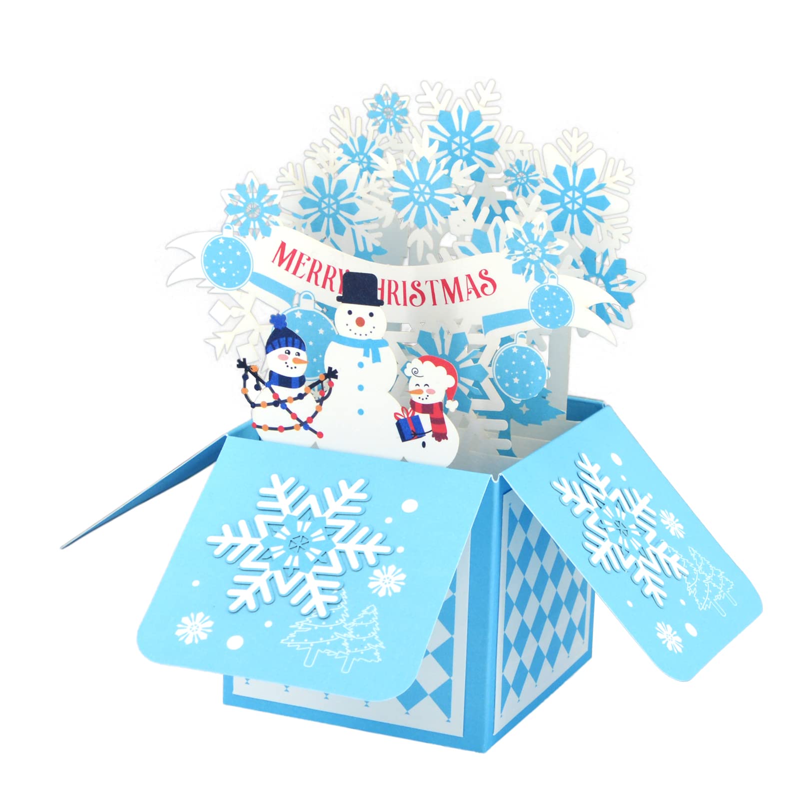 Fassory 3D Christmas Card with Envelope, Merry Christmas Pop Up Card, 3D Box Greeting Card (Snow & Snowman)