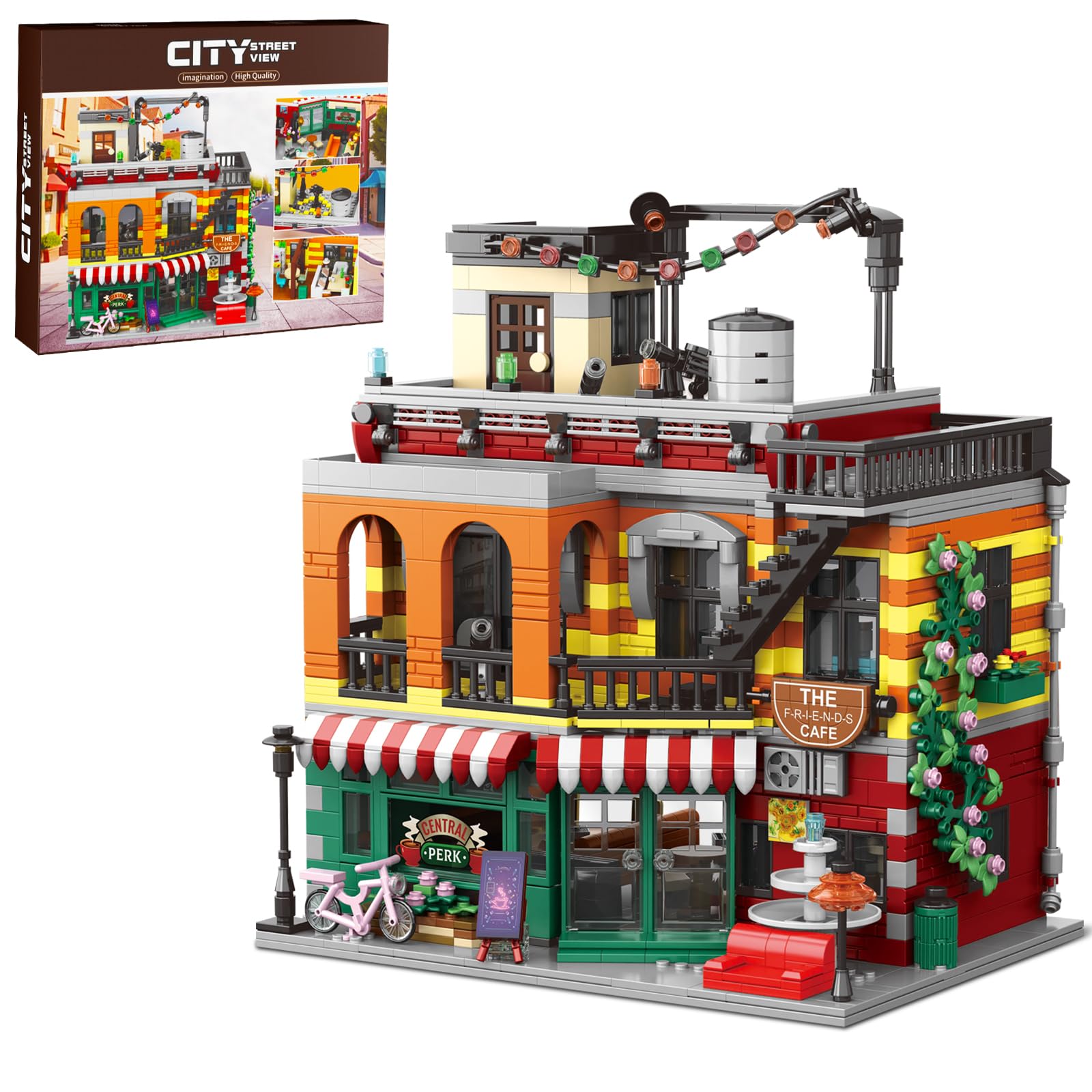 Photo 1 of City Coffee House Mini Building Set, Three-Level Cafe Modern House Building Set- Not Compatible with Lego Houses and Buildings Sets for Adults & Ages 8+ Boys Girls