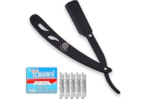 QURESHI KNIFES Stainless Steel Straight Edge Barber Razor a Professional Razor for Men Includes 100 Blades, for a Silky Magic Shave (matte Black)