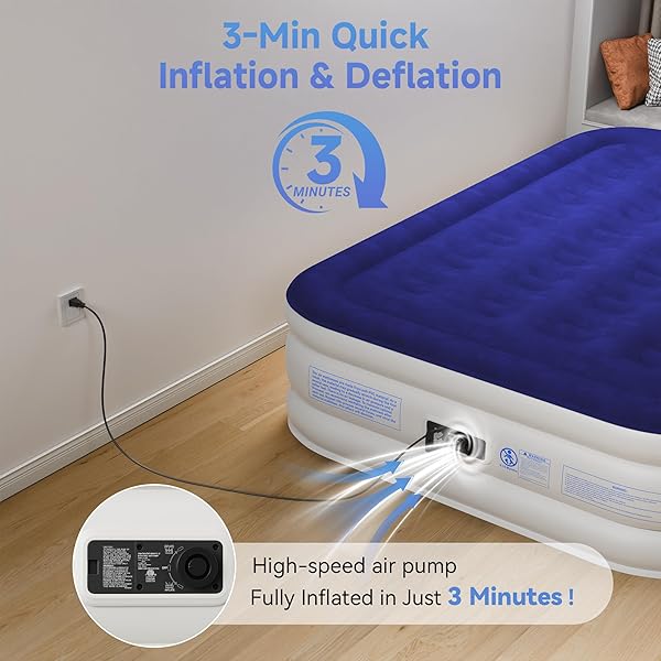 SEBOR AIR MATTRESS TWIN WITH BUILT-IN PUMP 18″, COMFORTABLE SELF-INFLATING AIR MATTRESS WITH HIGH-SPEED PUMP, DURABLE BLOW UP MATTRESS TWIN WITH STORAGE BAG FOR GUESTS, CAMPING, TRAVEL
