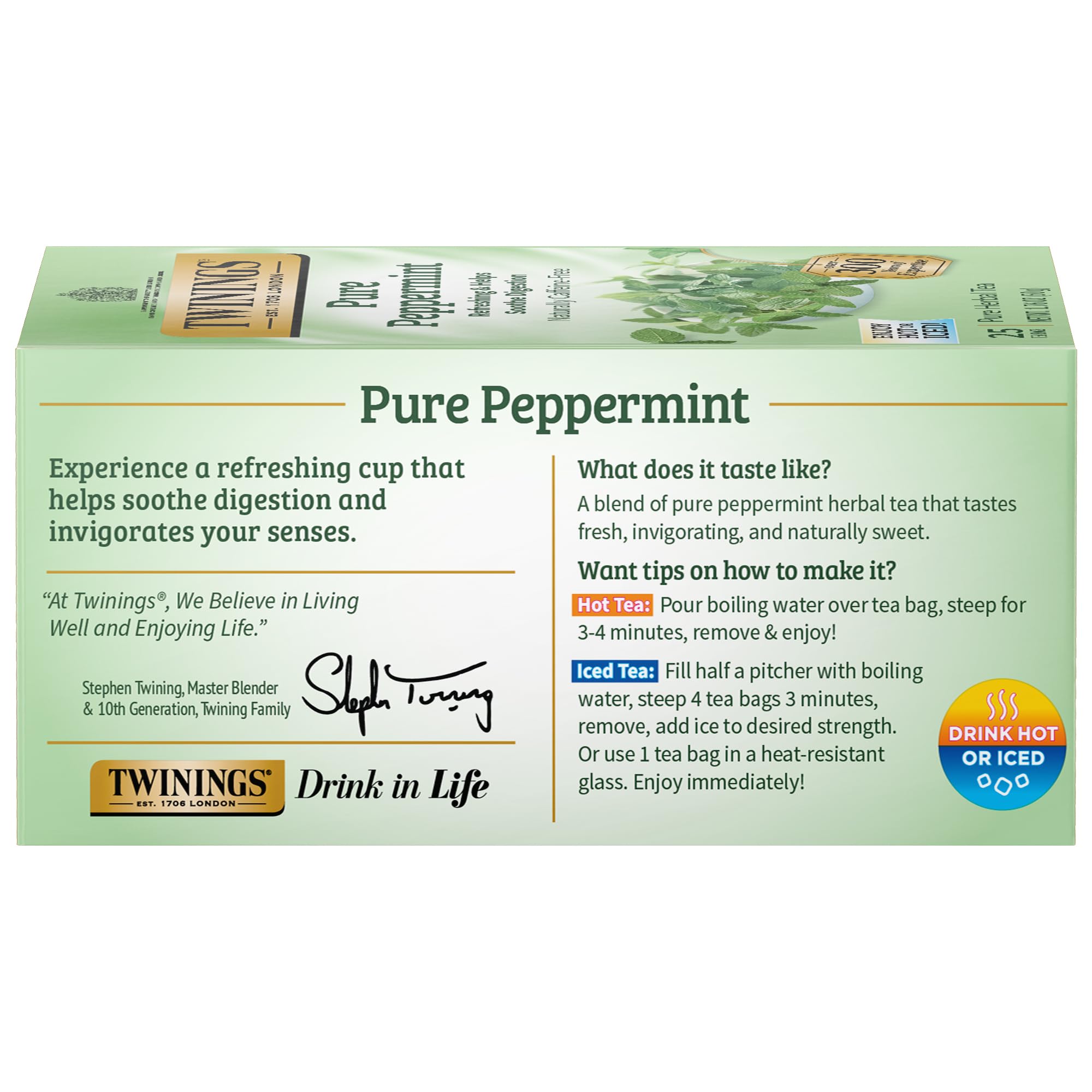Twinings Pure Peppermint Individually Wrapped Tea Bags, 25 Count Pack