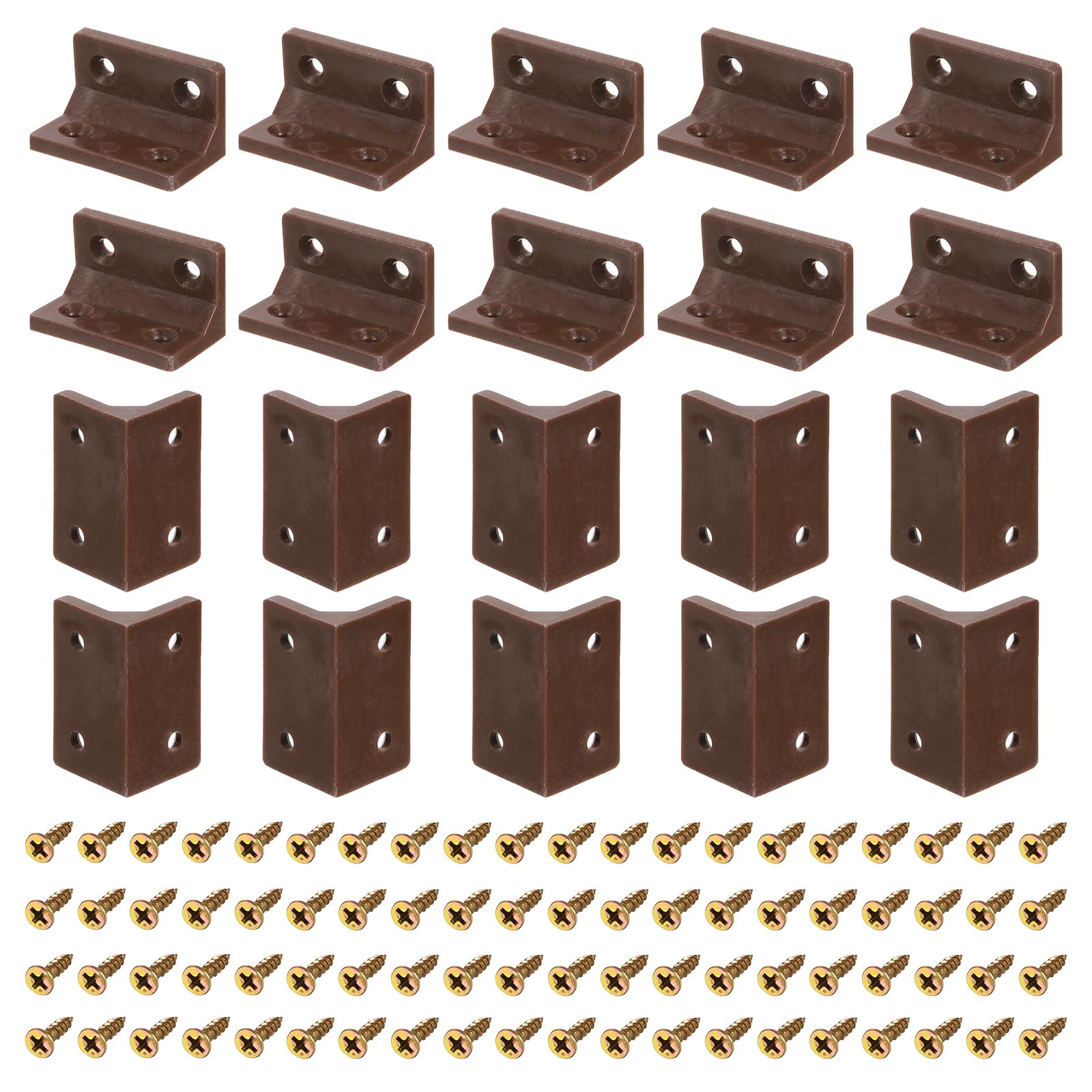 uxcell 50Pcs 90 Degree Plastic Corner Braces, 38x22x22mm Nylon Shelf Right Angle Brackets with Screws for Cabinets, Cupboards (Brown)