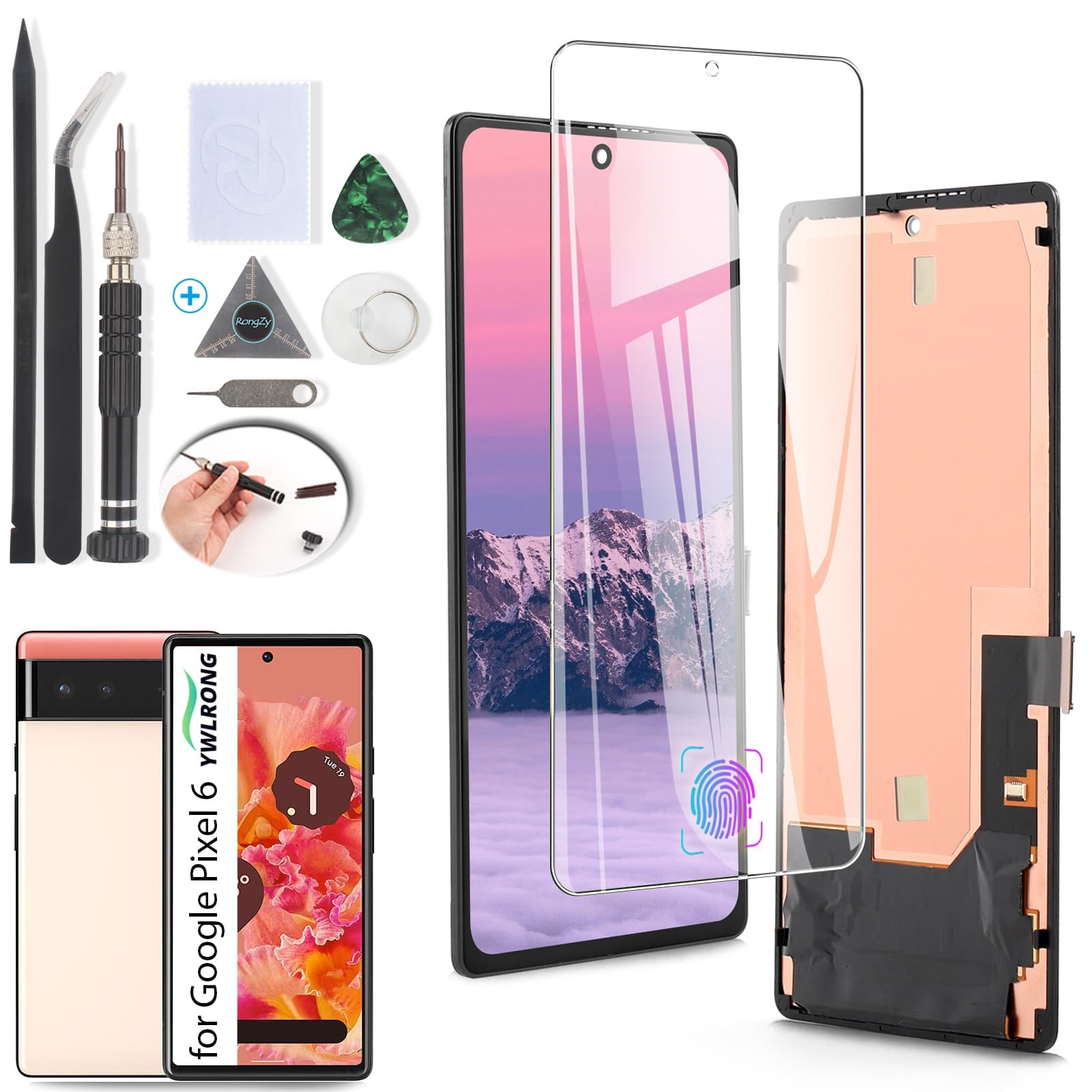 Photo 1 of YWLRONG Display for Google Pixel 6 OLED Screen Replacement LCD Touch Screen Digitizer Assembly for Pixel 6 GB7N6 G9S9B16 with Tools (Support Fingerprint