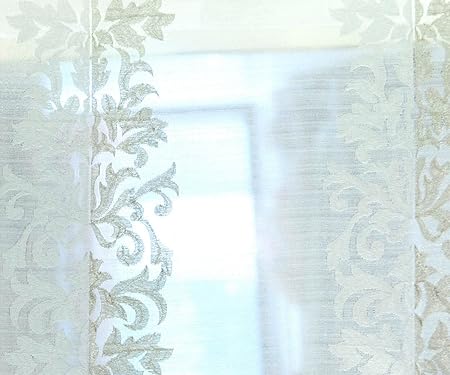 48 Wide Off White Damask Organza Zari Embroidery Sheer Curtain