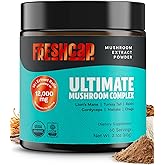 FreshCap Mushrooms Ultimate Mushroom Supplement Powder 12,000mg - Nootropic Organic Mushroom Complex for Focus & Memory, Brain Support Supplement, Ayurveda Mushroom Powder Extract (60 Servings)