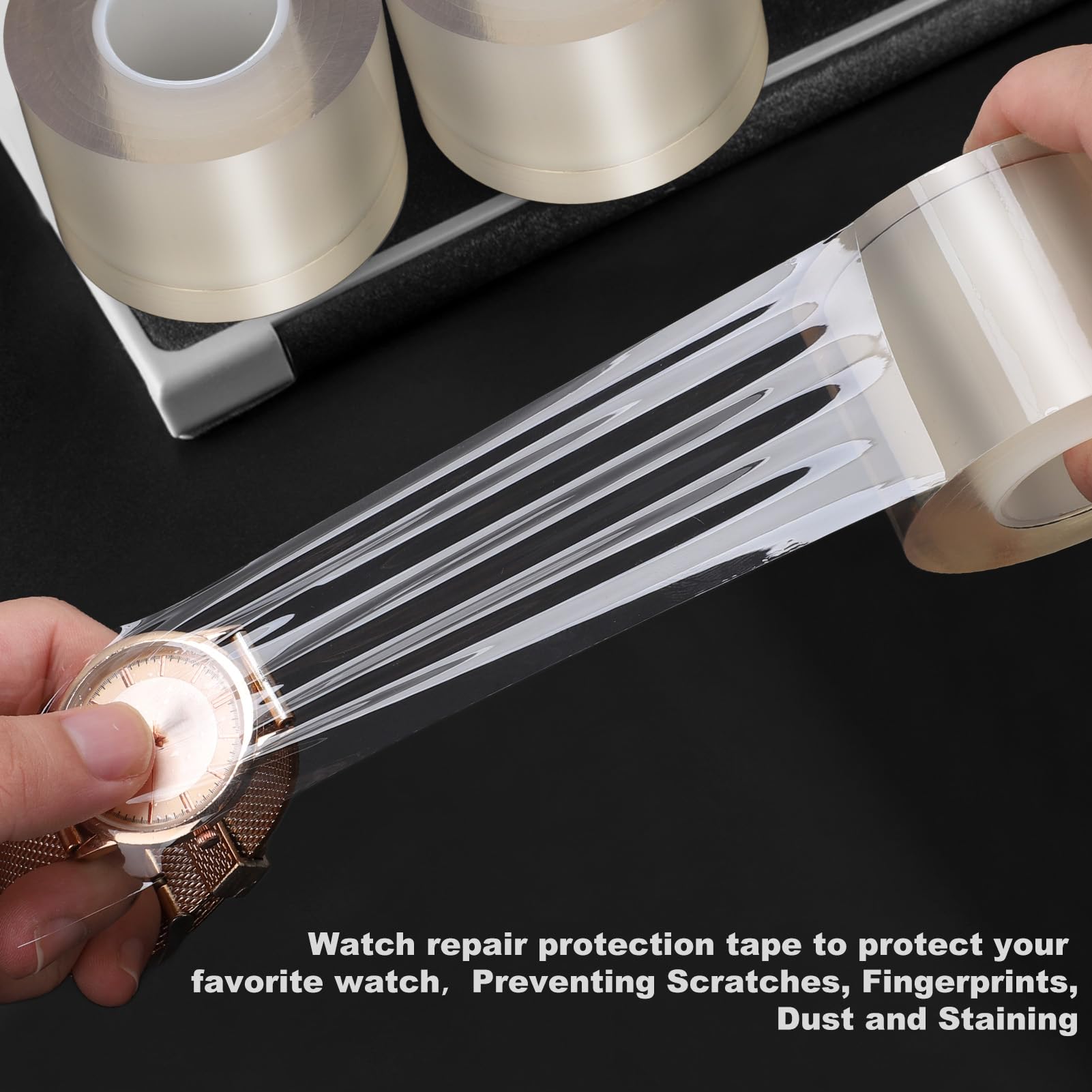 ZJchao 2 x 2.9in Anti-Static Transparent Watch Plastic Wrap, Watch Repair Tape for Watches, Jewelry, Hardware, Preventing Scratches, Fingerprints, Dust