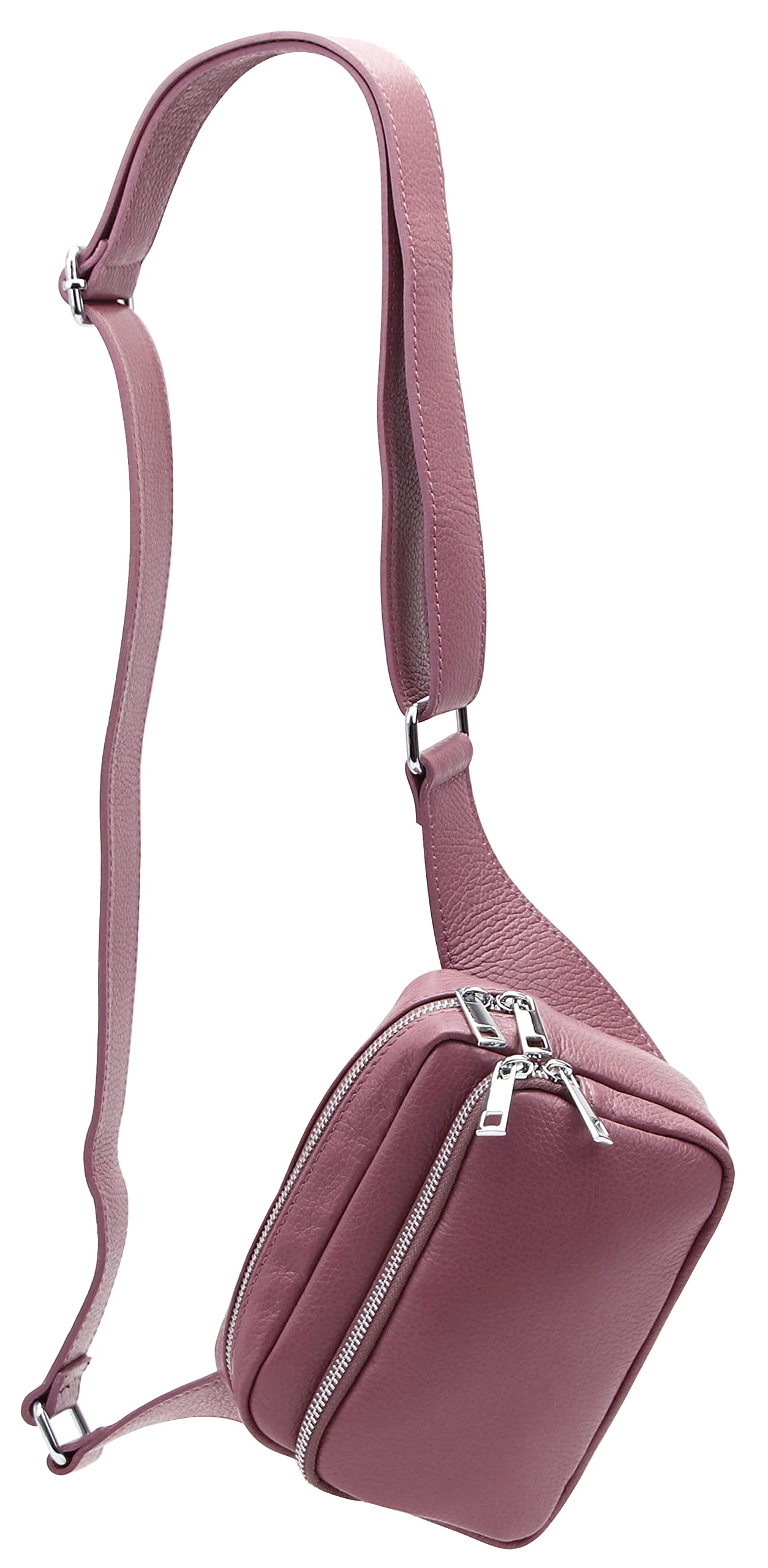 SH Leder Jisoo G412 Genuine Leather Waist Bag for Festival Travel Bum Bag Medium Crossbody Bag Women Leather Bag 18 x 13 cm, antique pink, M