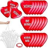 Gemscream 36 Pcs Large Valentines Day Balloons with Sticks Red Kiss Me Be Mine Romantic Heart Shape Sweetest Day Decorations Latex Balloons for Wedding Anniversary Engagement