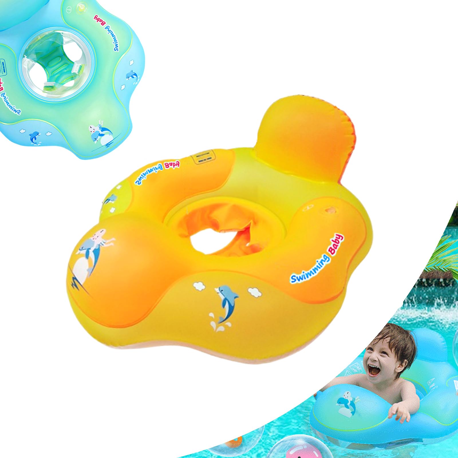 Newborn Baby Swimming Float 12-26 Months,Orange Inflatable Baby Pool Float Ring with Safety Seat,Inflatable Pool Rings Baby Swimming Ring Floating Swim Circle for Babies Toddlers Kids Infant Swim Ring