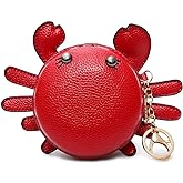 QZUnique Crab Coin Purse Mini Animal Cartoon Change Pouch with Keychain Cute Leather Wallet Key Bag for Women Kids