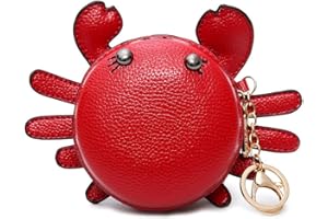 QZUnique Crab Coin Purse Mini Animal Cartoon Change Pouch with Keychain Cute Leather Wallet Key Bag for Women Kids