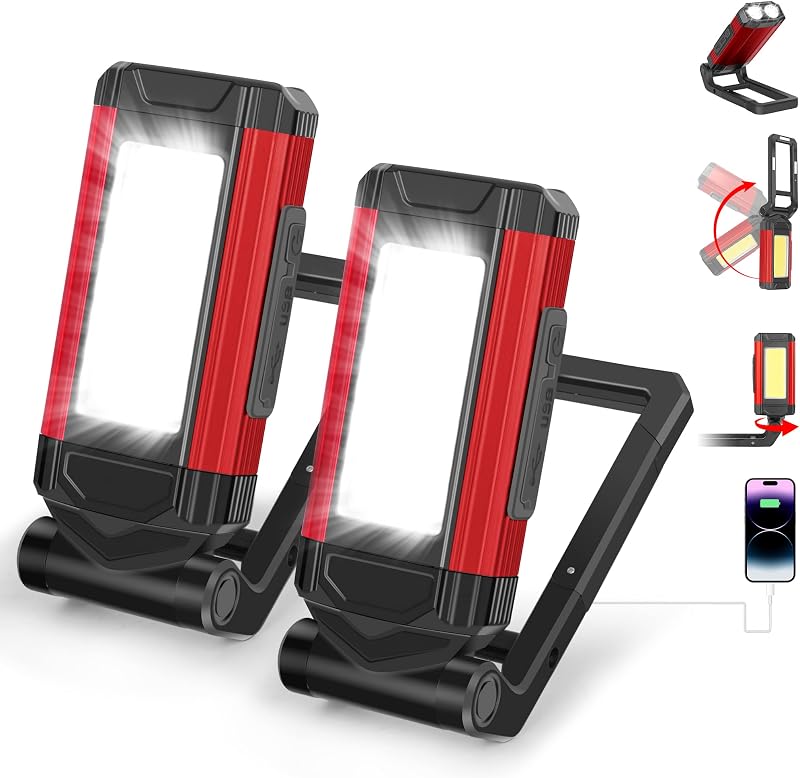 Daphomeu Rechargeable COB Work Light 2 Pack Magnetic Rotatable Base IPX6